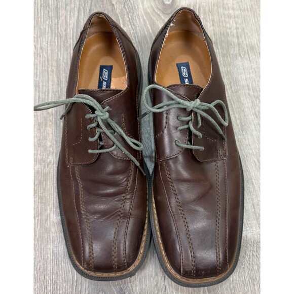Skechers Brown Leather 10 Square Toe Lace Up Bicycle Stitching Toe Casual Office - Picture 1 of 8